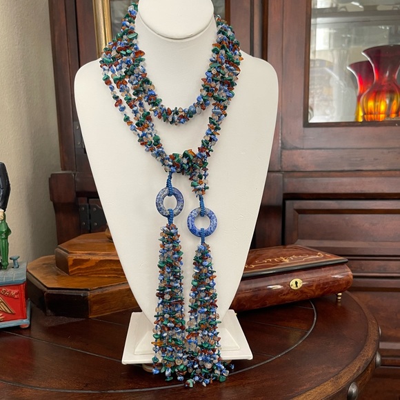 Sajen designer hand knotted multi gem sterling silver necklace - Picture 10 of 10